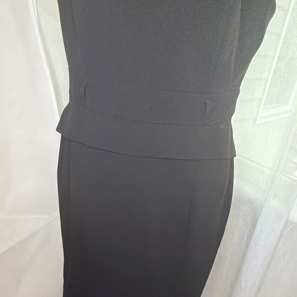 Calvin Klein Solid Black Sleeveless Belted Peplum Sheath Dress Size 12 Career